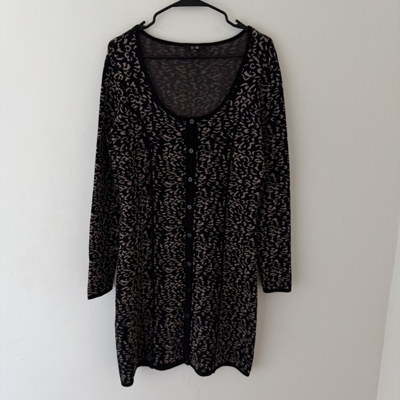 Y2K Leopard Print Knit Sweater Dress Long Sleeve Button Front Brown Mob Wife M - Picture 2 of 8